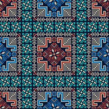 Seamless pattern design with traditional Palestinian embroidery motif Stock Illustration