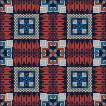 Seamless pattern design with traditional Palestinian embroidery motif Stock Illustration