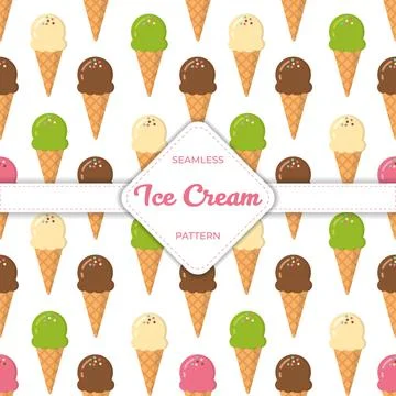 Seamless pattern design vector ice cream flat pastel colorful summer Stock Illustration