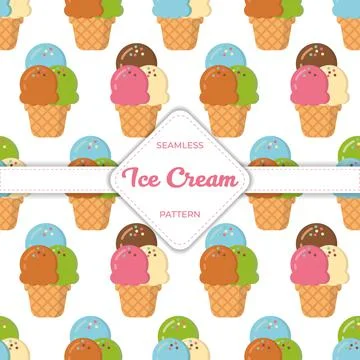Seamless pattern design vector ice cream flat pastel colorful summer Stock Illustration