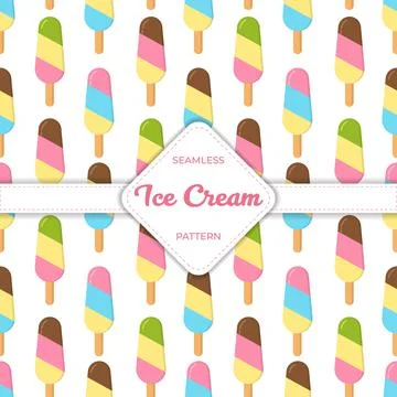 Seamless pattern design vector ice cream flat pastel colorful summer Stock Illustration