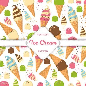 Seamless pattern design vector ice cream flat pastel colorful summer Stock Illustration