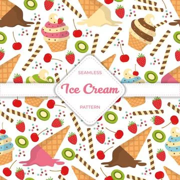 Seamless pattern design vector ice cream flat pastel colorful summer Stock Illustration