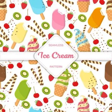 Seamless pattern design vector ice cream flat pastel colorful summer Stock Illustration
