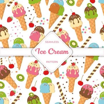 Seamless pattern design vector ice cream flat pastel colorful summer Stock Illustration