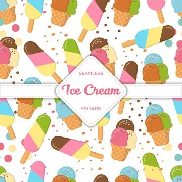 Seamless pattern design vector ice cream flat pastel colorful summer Stock Illustration