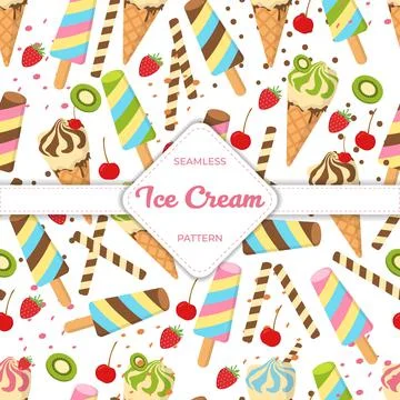 Seamless pattern design vector ice cream flat pastel colorful summer Stock Illustration