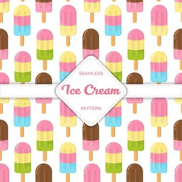 Seamless pattern design vector ice cream flat pastel colorful summer Stock Illustration