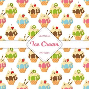 Seamless pattern design vector ice cream flat pastel colorful summer Stock Illustration