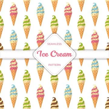 Seamless pattern design vector ice cream flat pastel colorful summer Stock Illustration