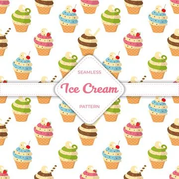 Seamless pattern design vector ice cream flat pastel colorful summer Illustrazione stock
