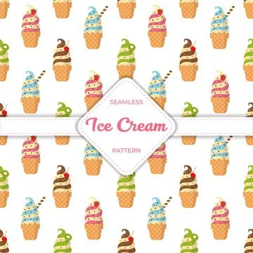 Seamless pattern design vector ice cream flat pastel colorful summer Stock Illustration