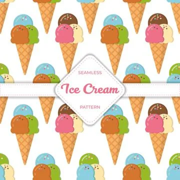 Seamless pattern design vector ice cream flat pastel colorful summer Stock Illustration