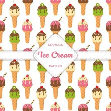 Seamless pattern design vector ice cream flat pastel colorful summer Illustrazione stock