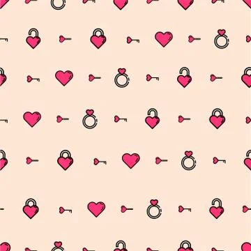 Seamless pattern with design of vector icons on the theme of "Valentine's Day Stock Illustration