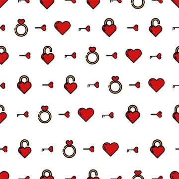 Seamless pattern with design of vector icons on the theme of "Valentine's Day Stock Illustration