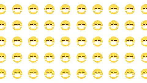 Seamless pattern design of yellow emoji faces wearing medical surgical mask.. Stock Illustration