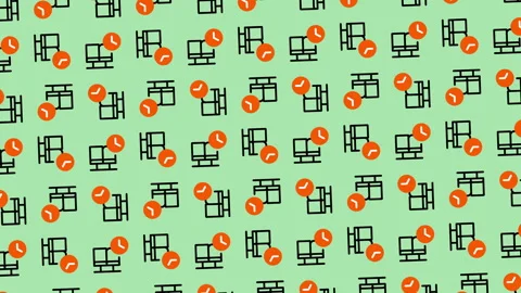 Seamless Pattern of Desktops and Red Circles on Green. Stock Footage 325404435