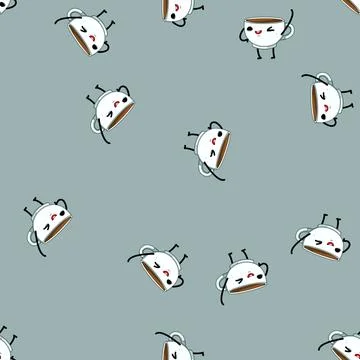 Seamless pattern dessert coffee mug character cartoon vector Stock Illustration