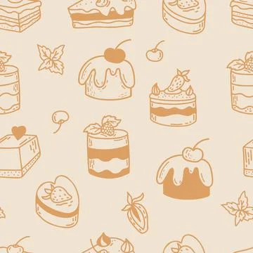 Seamless pattern with desserts. Pastries and cakes, sweets and desserts with str Stock Illustration