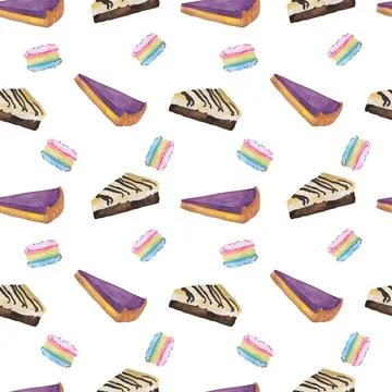 Seamless pattern with desserts. Sweets and pastries on white. Background with Stock Illustration