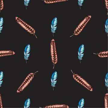 Seamless pattern with detailed bird feathers on black. Vector illustration. Stock Illustration