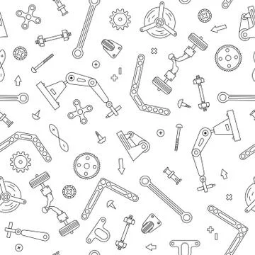 Seamless pattern with the details and gears for construction Robotics. Vector Stock Illustration