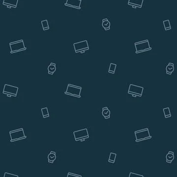 Seamless pattern with device- mobile, laptop, computer, smart watch. Dark b.. Stock Illustration
