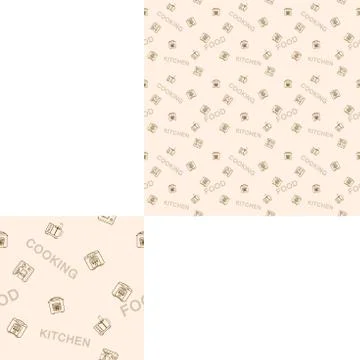 Seamless pattern of devices for cooking food on a background with the words.. Stock Illustration