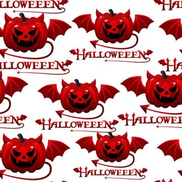 Seamless pattern with devil halloween pumpkin with wings Stock Illustration