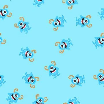Seamless pattern devil monster with horns cartoon vector Stock Illustration