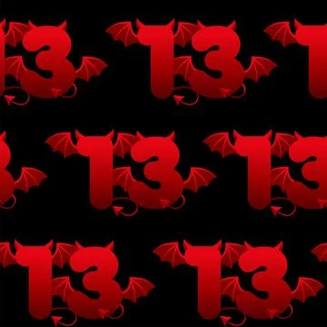 Seamless pattern with devil number 13, figure with wings and horns Stock Illustration