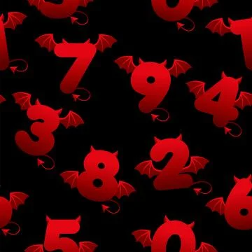 Seamless pattern with devilish numbers, textures with shapes with wings and h 库存插图