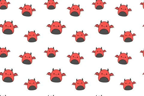 Seamless pattern with devils. Squishmallow. Cute devil. Kawaii, Vector 스톡 일러스트