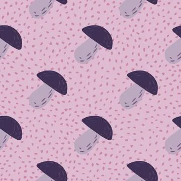 Seamless pattern with diagonal located ornament hand drawn mushroom elements. Stock Illustration