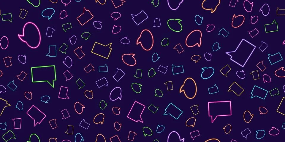 Seamless pattern dialog cloud glowing desktop icon, neon dialog cloud sticker Illustrazione stock