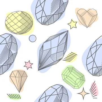 Seamless pattern with diamonds, jems, stones and abstract shapes. Trendy hips Illustrazione stock