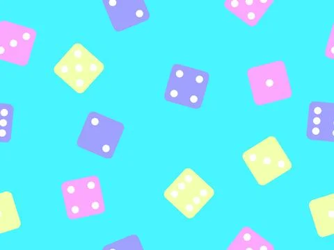 Seamless pattern of dice. Multicolored dice, top view. Casino dice game. De.. Stock Illustration