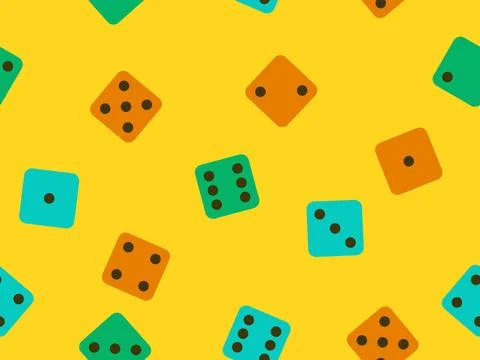 Seamless pattern of dice. Multicolored dice, top view. Casino dice game. De.. Stock Illustration
