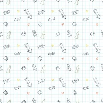 Seamless pattern of different arrows on graph paper Illustrazione stock
