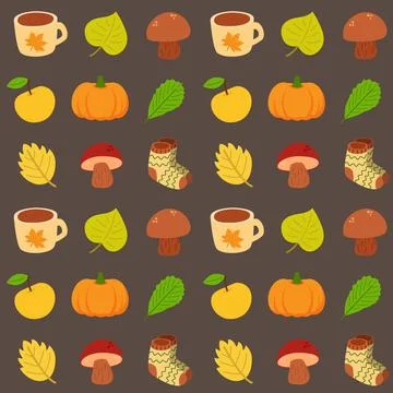 Seamless pattern with different autumn elements. Fall fashion collection. Cute 스톡 일러스트