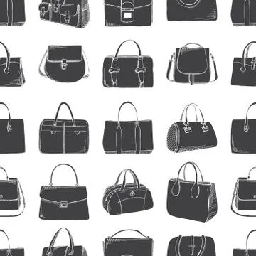 Seamless pattern with different bags in a sketch style. Stock Illustration