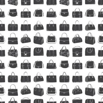Seamless pattern with different bags in a sketch style. Stock Illustration