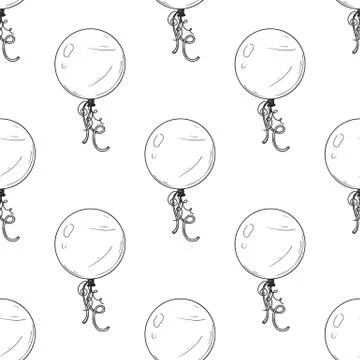 Seamless pattern. Different balloons. Inflatable balls on a string. Vector Stock Illustration