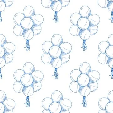 Seamless pattern. Different balloons. Inflatable balls on a string. Vector Stock Illustration