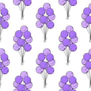 Seamless pattern. Different balloons. Inflatable balls on a string. Vector Stock Illustration