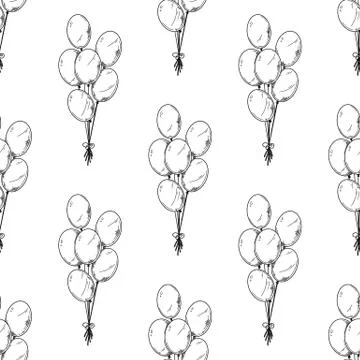 Seamless pattern. Different balloons. Inflatable balls on a string. Vector Stock Illustration