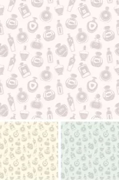 Seamless pattern of different bottles for perfume 스톡 일러스트