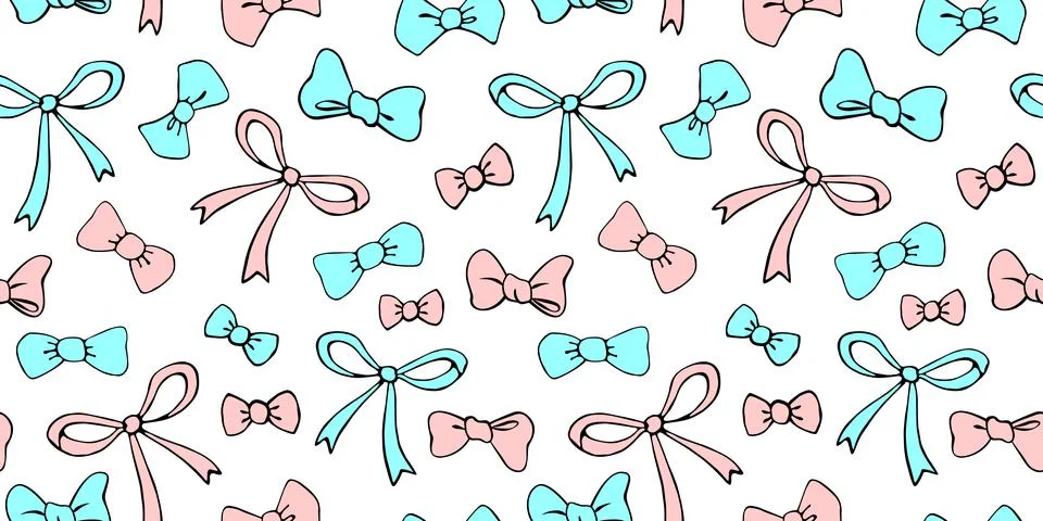 Seamless pattern with different bows, ribbons. Cute fun simple abstract vecto Illustrazione stock