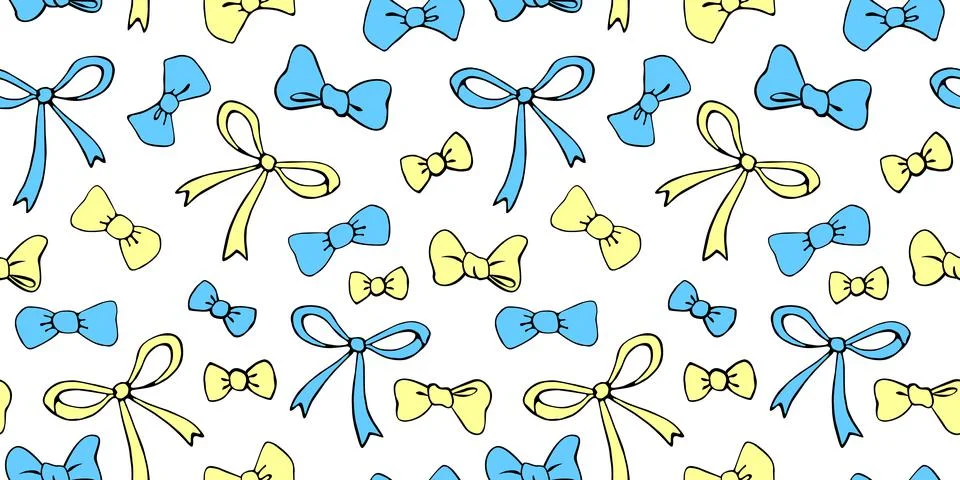 Seamless pattern with different bows, ribbons. Cute fun simple abstract vecto 스톡 일러스트